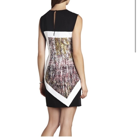 BCBGMaxAzria Alessandra Peplum Abstract Mini Dress Black Multi Sleeveless Sz 8 - Picture 2 of 16
